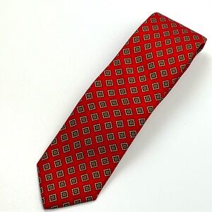 JZ Richards 100% Silk Neck Tie Mens Red Geometric Print Made‎ In USA